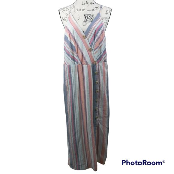 Sandy & Sid Striped Button Front Midi Dress Vacation Beach Size L - Picture 1 of 9